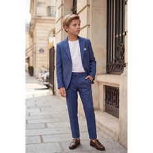 Butik Happy Kids Erkek Çocuk Indigo Keten Krep Takım Elbise  Blazer Ceket Pantolon Pamuklu Tişörtlü Şık Kombin 8-14 Yaş