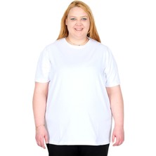 ModeXL Mode Xl Gerçek Büyük Beden Kadın T-Shırt Likralı Penye 20149 Beyaz