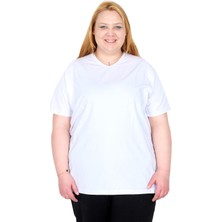 ModeXL Mode Xl Gerçek Büyük Beden Kadın T-Shırt Likralı V Yaka 20150 Beyaz