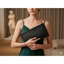 Veloria Siyah Kadın Portföy El Çantası -Suni  Deri Şık Gece Çantası - Clutch