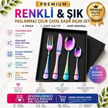 Jojobebek Premium Kalite Bpa'sız Paslanmaz Çelik Çatal, Kaşık ve Bıçak Seti Gökkuşağı Renk 4 Parça (24+ Ay)