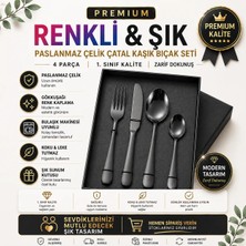 Jojobebek Premium Kalite Bpa'sız Paslanmaz Çelik Çatal, Kaşık ve Bıçak Seti Siyah Renk 4 Parça (24+ Ay)
