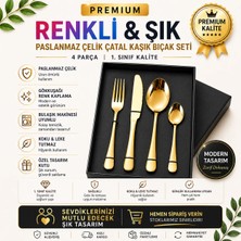 Jojobebek Premium Kalite Bpa'sız Paslanmaz Çelik Çatal, Kaşık ve Bıçak Seti Altın Renk 4 Parça (24+ Ay)