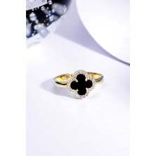 İnnuendo Jewelry Ayar Gümüş Siyah Mineli Taşlı Çerçeve Kadın Yüzük