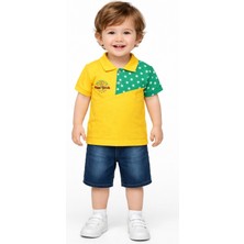 Chicsy Baby Erkek Bebek Polo Yaka Yıldız Desenli Tişört Kot Şort 2’li Yazlık Takım