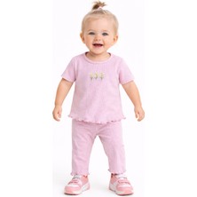 Chicsy Baby Kız Bebek Esnek Fırfırlı Tarz Çiçek Nakışlı Fitilli 2’li Takım