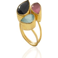 Kadir Jewellery 22 Ayar Altın Kaplama Zirkon Taşlı Ayarlanabilir Renkli Taşlı Yüzük