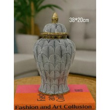Betonique Stone Dekoratif Kapaklı Seramik Vazo (38×20 Cm)