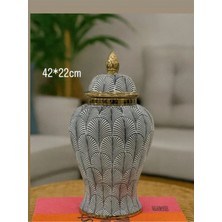 Betonique Stone Dekoratif Kapaklı Seramik Vazo (42×22 Cm)