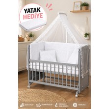 60X120 Premium Sallanan Bebek Beşik , Kademeli ve Asansörlü Bebek Beşiği Gri (Herşey Dahil)