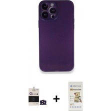 Marsilyan™- iPhone 14 Pro Max Kılıf Yadigar Yansıma Serisi - Siyah Mat Seramik Nano Ekran Koruyucu + Derin Mor Bilvis Titan Kamera Lens
