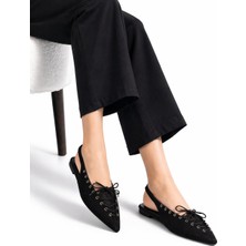 Dadwolf Kadın Süet Bağcıklı Slingback Babet Sivri Burun Arkası Açık Günlük Ayakkabı