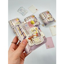 Kağıt Gemi Dükkan Kawaii Örgü Ören Kız ve Kedi Temalı Charmlı Mini Planlayıcı Spiralli Defter/80 Yaprak/ajanda