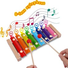 Direkstoktan Eğitici Ahşap Ksilofon – 8 Tonlu Renkli Müzik Oyuncağı / Hand Knocks The Xylophone Wooden Toys