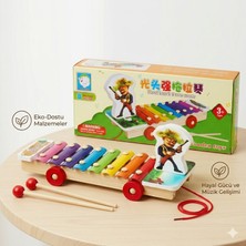 Direkstoktan Ahşap Tekerlekli Çek-Bırak Ksilofon Müzik Aleti - Hand Knock 8 Tone Music Wooden Toys