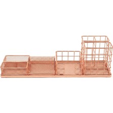 Temel Rose Gold Metal Mesh Modüler Masaüstü Organizer Seti 7 Parça 37X10 cm 9519