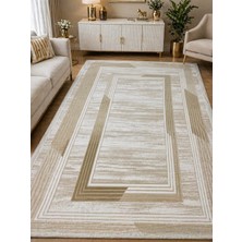 Hünkar 160X230 cm Pamuk Taban Kaymaz Halı Modern Dekoratif Salon Halısı Kahverengi Krem Geometrik Desenli Oturma Odası Halısı