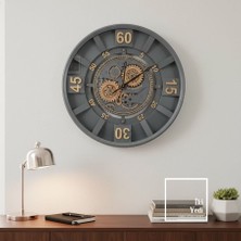 İki Yedi Konsept Overspin Antrasit Gri Renk 60 cm Metal Kasa Döner Çarklı Duvar Saati Ofis Hediyesi Dekorasyon Ev Iş