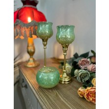 Betonique Stone Italyan Cam Yeşil Şamdan 3 Lü Set (Çatlatma Model)