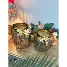 Betonique Stone Murano Yapraklı Cam Mumluk 2 Li