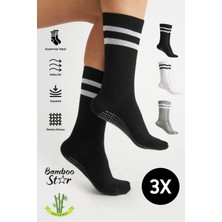 Bamboo Star Bambu Kadın Kaydırmaz Taban Silikon Baskı Yoga Fitness Pilates Bale Dans Kaymaz Tenis Çorabı 3'lü