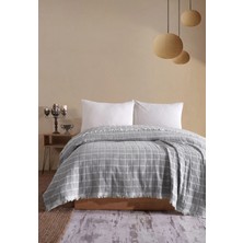 Miracolo Home Gri Müslin 4 Katlı Yatak Örtüsü Pike Tek Kişilik Pamuklu Pike 170X204