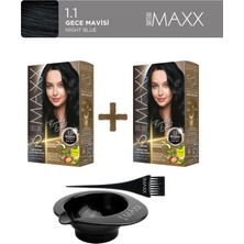 Maxx Deluxe 2'li Paket Beauty Expert Set Boya 1.1 Mavi Siyah, Boya Tası ve Fırça Hediye!