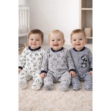 Mai Perla Unisex 3'lü Pamuklu Panda Desenli Hastane Çıkışı Tulum Seti 0-3 Ay