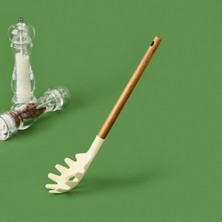 MİEN Akasya Saplı Silikon Makarna Kevgiri - Bej / Kahverengi - 32 cm