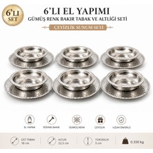 Nuha Çeyizlik 6’lı Gümüş Renk Bakır Tabak Seti – El Yapımı Dövme Bakır Sunum & Meze Tabağı