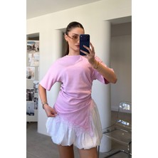 Magarde Özel Seri Asimetrik Dantelli Bluz- Pembe