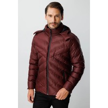 İGS Bordo Standart Fit Kapüşonlu Kapitone Şişme Spor Erkek Mont
