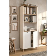 Yurudesign Nord Kitaplık Raf Ahşap Ayaklı 180CM Kapaklı Sepet-Beyaz ND13-SW
