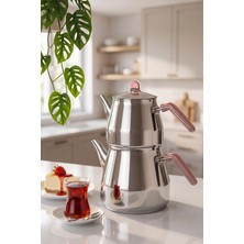 Porsima 1027-1 Prizma Bakalit Metal Kulp Mega Boy Paslanmaz Çelik Çaydanlık Takımı Rose- 2,20-4 Lt