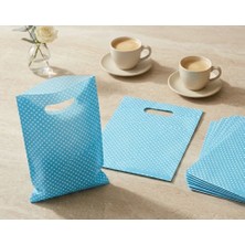 Aybaş Kağıtçılık Mavi Puantiyeli Lüks El Geçmeli Hediye Poşeti 20X30 cm (25 Adet)
