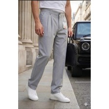 Ser Joven Erkek Açık Gri Baggy Fit Rahat Kesim Pileli Kumaş Pantolon