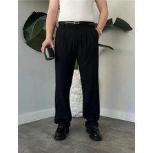 Ser Joven Erkek Siyah Baggy Fit Rahat Kesim Pileli Kumaş Pantolon