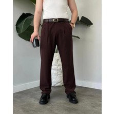 Ser Joven Erkek Kahverengi Baggy Fit Rahat Kesim Pileli Kumaş Pantolon