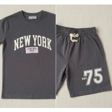 Lucco New York Yazı Baskılı Şort Tshırt Ikili Takım
