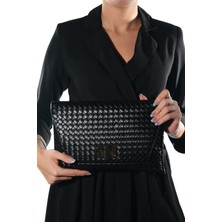 Luvi Maorı Siyah Örgü Kadın Clutch Çanta