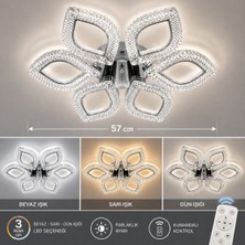 Marsel Lighting Papatya 6'lı Avize 3 Renk  LED Isıklı Kumandalı Salon Oturma Odası Avize
