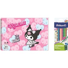 Keskin Color Kuromi 17*25 15 Yp. Spiralli Resim Defteri  - Pelikan 12LI Silgili Kuru Boya 2'li Set
