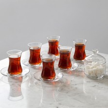 The Mask Elturko 6 Kişilik 13 Parça Çay Seti Takımı - 6 Çay Bardağı/ 6 Çay Tabağı/ 1 Adet Şekerlik