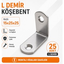 Badem10 L Demir Gönye Oval Başlı (25 Adet) 15X25X25 mm Köşebent Seti Dayanıklı Demir Mobilya Raf Aparatı