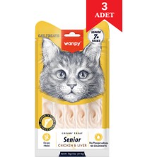 Wanpy Senior Tavuklu ve Ciğerli Krema Yaşlı Kedi Ödül Maması 14 gr x 5'li 3 Adet