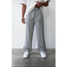 Modamesto Erkek Açık Gri Baggy Fit Rahat Kesim Pileli Kumaş Pantolon