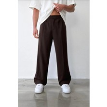 Modamesto Erkek Kahverengi Baggy Fit Rahat Kesim Pileli Kumaş Pantolon