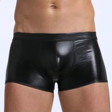 Fantezi Deri Görünümlü Seksi  Siyah Erkek Boxer  - Fantezi Tanga BC4605