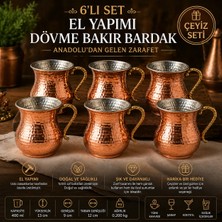 Nuha 6’lı El Yapımı Dövme Bakır Bardak Seti 400 ml – Anadolu Üretimi Çeyiz Seti – Pirinç Saplı Bakır Kupa Kahve Şarap Kokteyl Bardağı