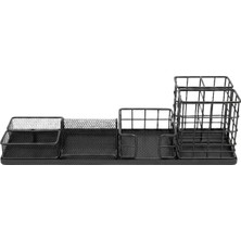 Temel Siyah Metal Mesh Modüler Masaüstü Organizer Seti 7 Parça 38X10 cm 9515B
